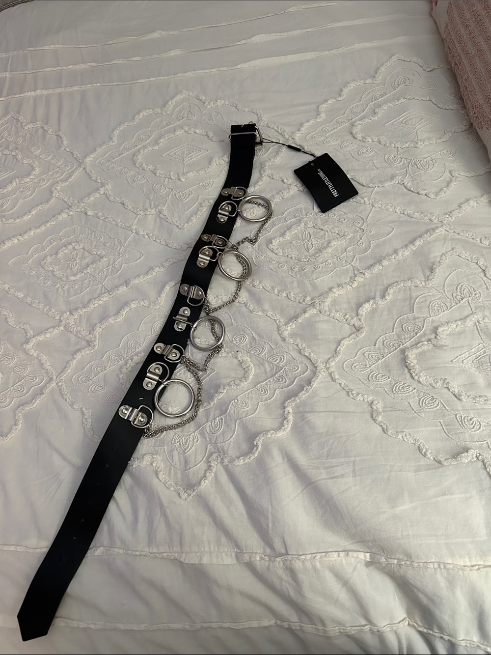 PrettyLittleThing Black Belt with Silver Chain and Ring Accents